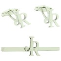 Pack gemelos para camisa y pisacorbatas a medida Letras JR Plata de Ley 925