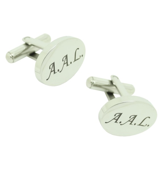Personalized oval steel shirt cufflinks with initials A A L 