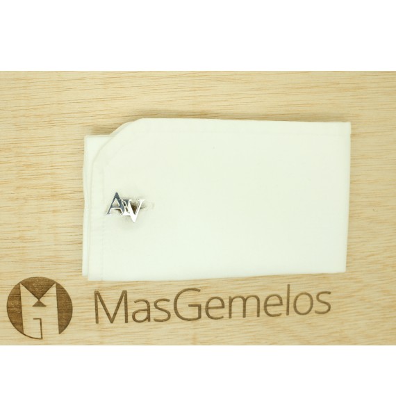 Gemelos de camisa a medida dos iniciales desplazadas AV Plata 925
