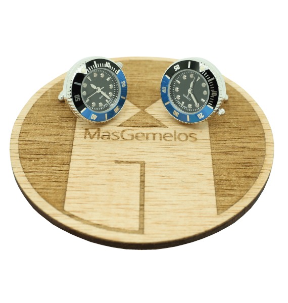 Black sport watch shirt cufflinks with black and blue steel bezel - Batman style