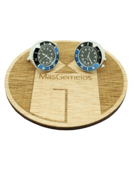 Black sport watch shirt cufflinks with black and blue steel bezel - Batman style
