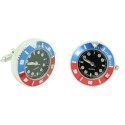 Shirt cufflinks with black sport watch and blue and red steel bezel - Pepsi style