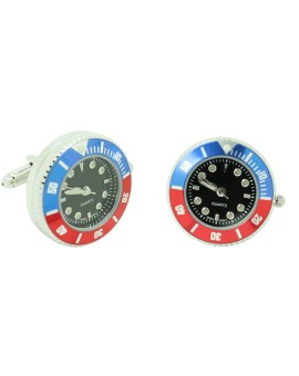 Shirt cufflinks with black sport watch and blue and red steel bezel - Pepsi style