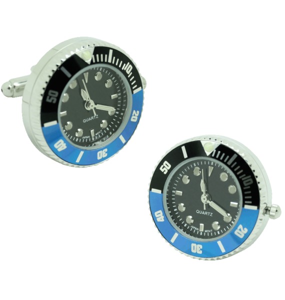 Gemelos para camisa de reloj negro sport con bisel negro y azul en acero – estilo Batman