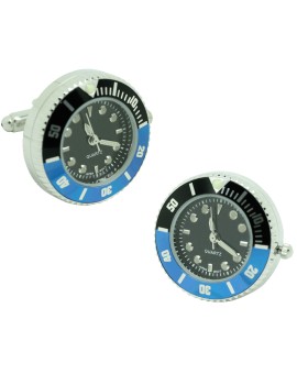 Black sport watch shirt cufflinks with black and blue steel bezel - Batman style