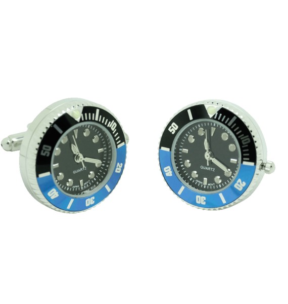 Gemelos para camisa de reloj negro sport con bisel negro y azul en acero – estilo Batman