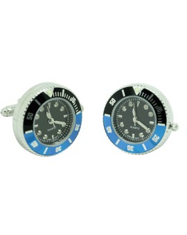 Black sport watch shirt cufflinks with black and blue steel bezel - Batman style
