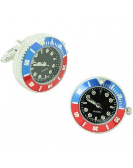 Shirt cufflinks with black sport watch and blue and red steel bezel - Pepsi style