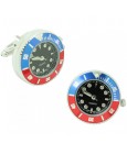 Shirt cufflinks with black sport watch and blue and red steel bezel - Pepsi style