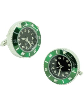 Black sport watch shirt cufflinks with green steel bezel - Starbucks style