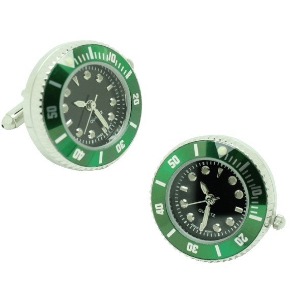 Gemelos para camisa de reloj negro sport con bisel verde en acero – estilo Starbucks