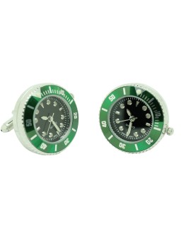 Black sport watch shirt cufflinks with green steel bezel - Starbucks style