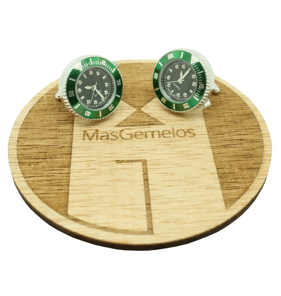 Black sport watch shirt cufflinks with green steel bezel - Starbucks style