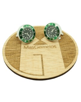 Black sport watch shirt cufflinks with green steel bezel - Starbucks style