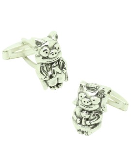 Gemelli da camicia in argento sterling 3D Premium Maiale Matrimonio Si