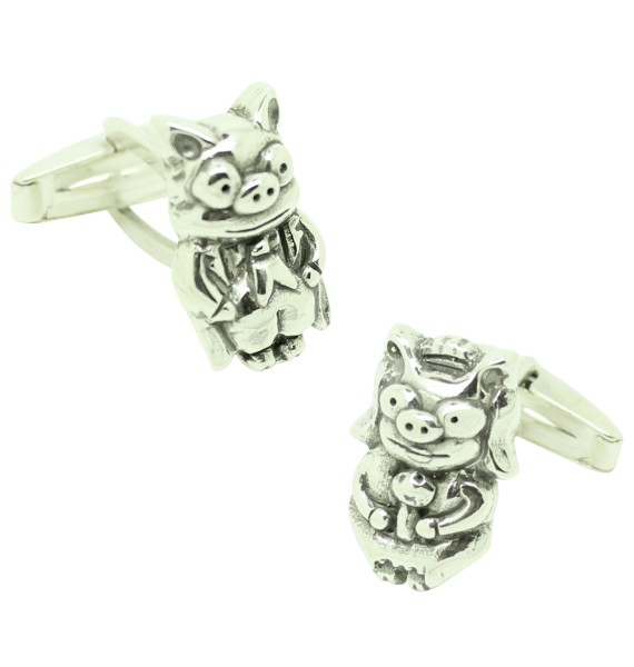 Boutons de manchette cochons de mariage Simpsons 3D PREMIUM argent