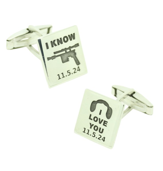 Custom Star Wars Shirt Cufflinks I LOVE YOU & I KNOW with Date