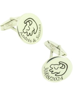Gemelos para camisa Simba REY LEON y Nombres y fecha Plata de Ley 925