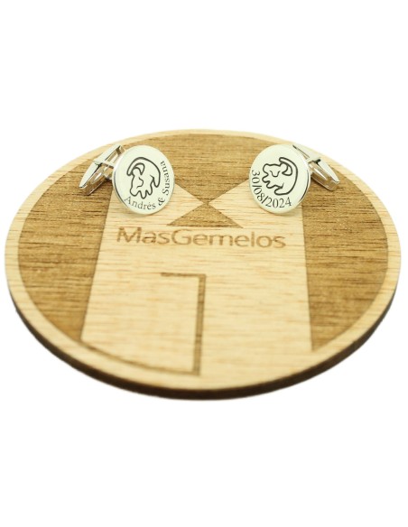 Gemelos para camisa Simba REY LEON y Nombres y fecha Plata de Ley 925