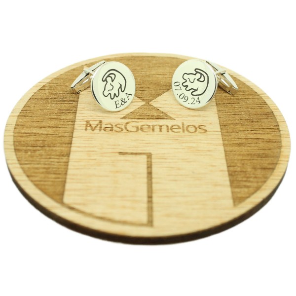Boutons de manchette Simba personnalisés LION KING et Date Argent Sterling 925
