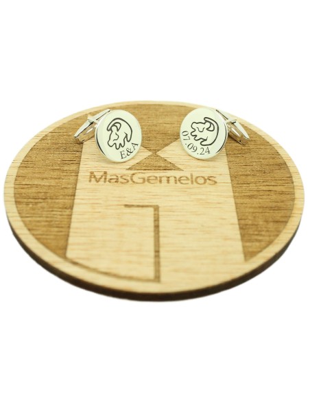 Abotoaduras personalizadas Simba LION KING e data Prata Esterlina 925