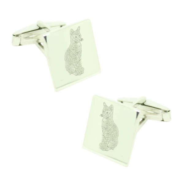 Custom Cat Design Cufflinks Sterling Silver 925