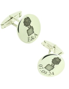 Custom-made shirt cufflinks, Up character initials and date, 925 silve