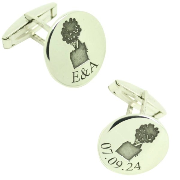 Custom-made shirt cufflinks, Up character initials and date, 925 silve