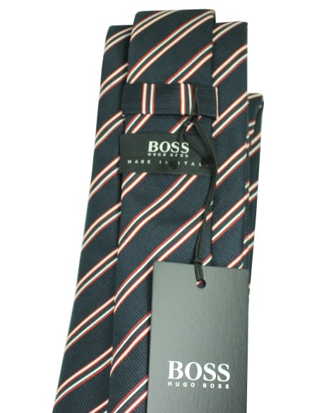 Cravatta Hugo Boss blu con strisce blu scuro - HUGO BOSS originale