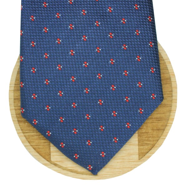 Cravatta Hugo Boss blu con monogrammi e punti rossi - HUGO BOSS