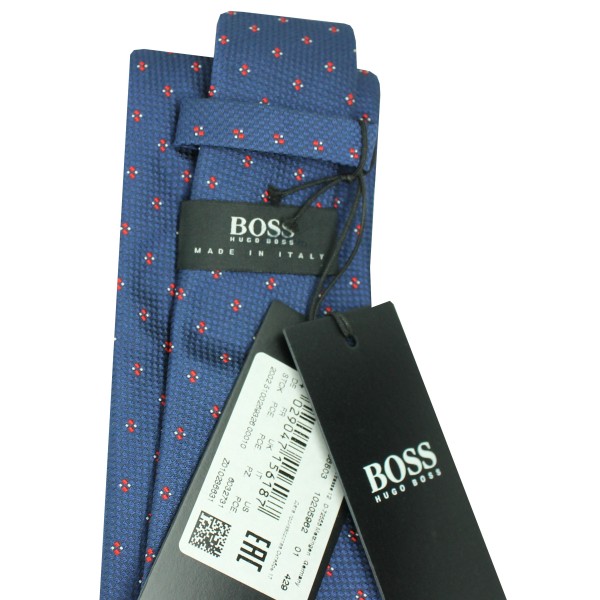 Cravatta Hugo Boss blu con monogrammi e punti rossi - HUGO BOSS