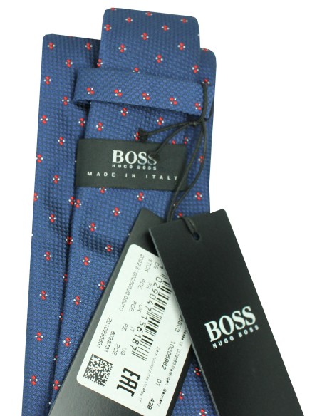 Hugo Boss blaue Krawatte mit Monogrammen und roten Punkten - HUGO BOSS