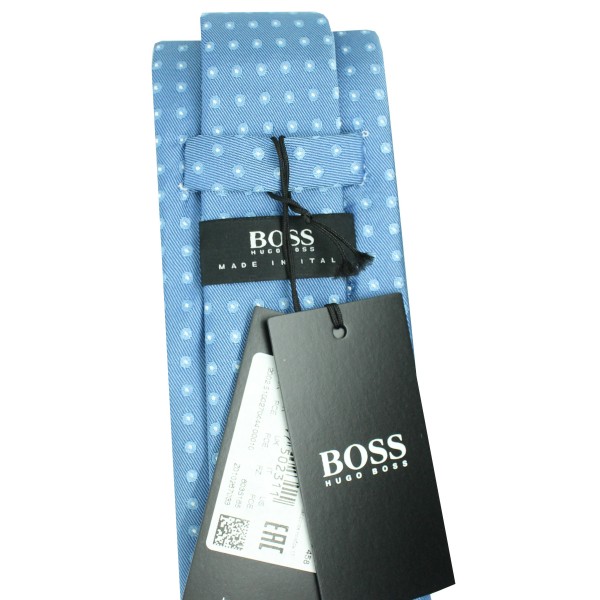 Hugo Boss blue tie with light blue circular monograms - HUGO BOSS