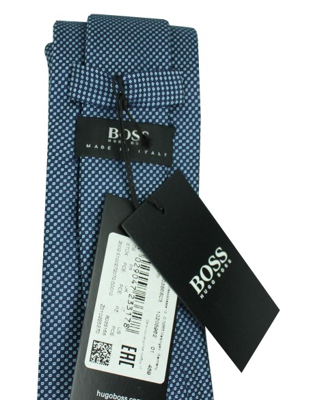 Cravate Hugo Boss bleue avec monogramme et points - HUGO BOSS