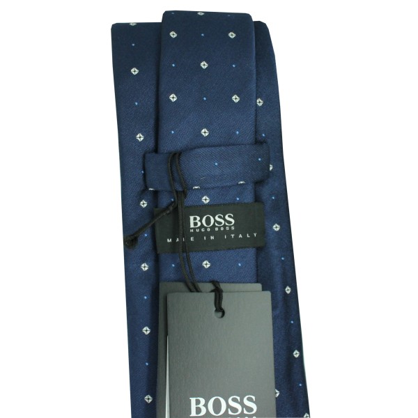 Hugo Boss navy blue tie with monogram shapes - HUGO BOSS