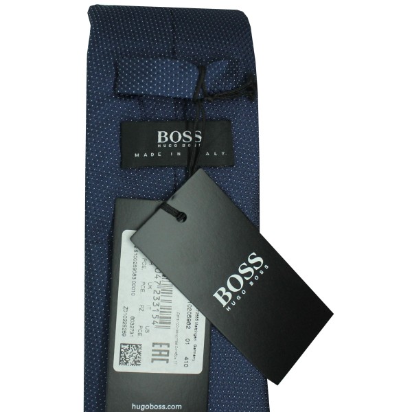 Hugo Boss navy blue tie with small micro-dots - HUGO BOSS