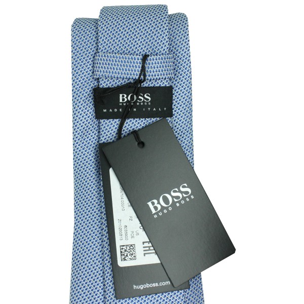 Gravata Hugo Boss azul com listras e micro-lunetas em losangos - HUGO
