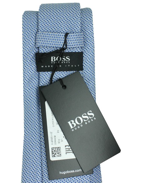 Hugo Boss Krawatte mit blauen Streifen und Rautenmikrolunaren - HUGO B