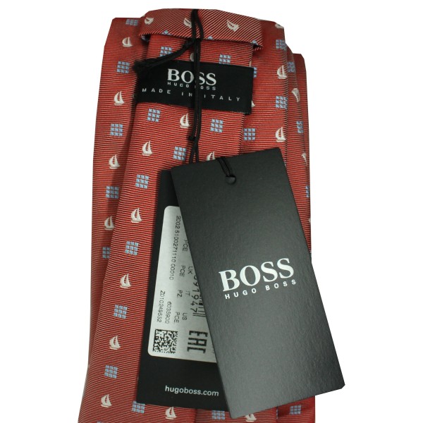 Cravate Hugo Boss rouge avec monogrammes nautiques - HUGO BOSS