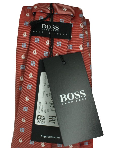 Gravata Hugo Boss vermelha com monogramas náuticos - HUGO BOSS