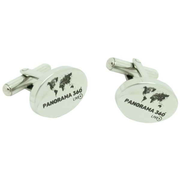 Oval-shaped steel cufflinks for shirt, customized with Panorama 360