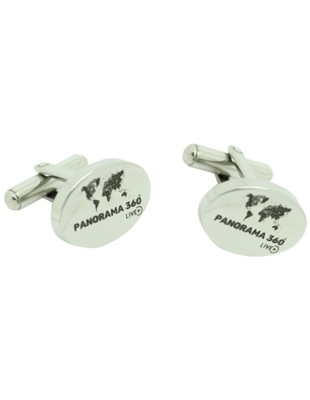 Oval-shaped steel cufflinks for shirt, customized with Panorama 360