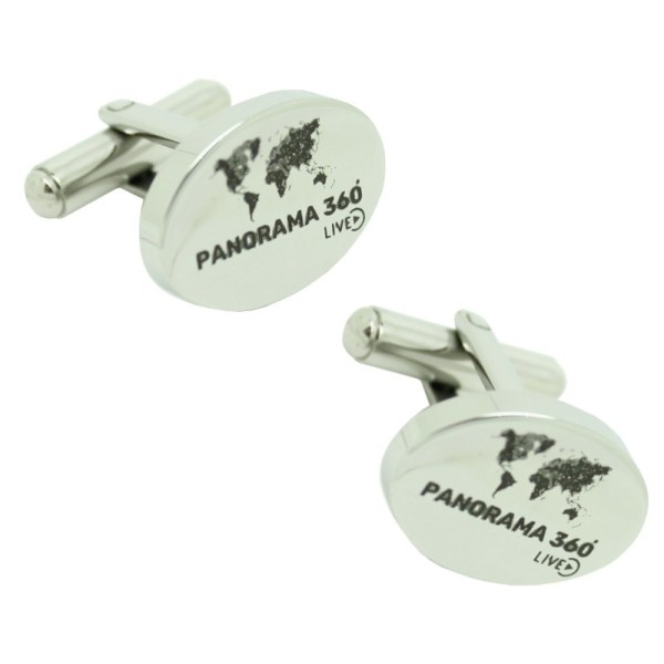 Oval-shaped steel cufflinks for shirt, customized with Panorama 360