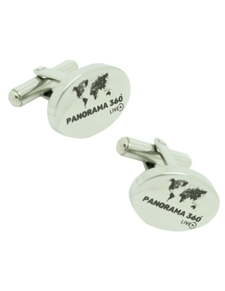 Oval-shaped steel cufflinks for shirt, customized with Panorama 360