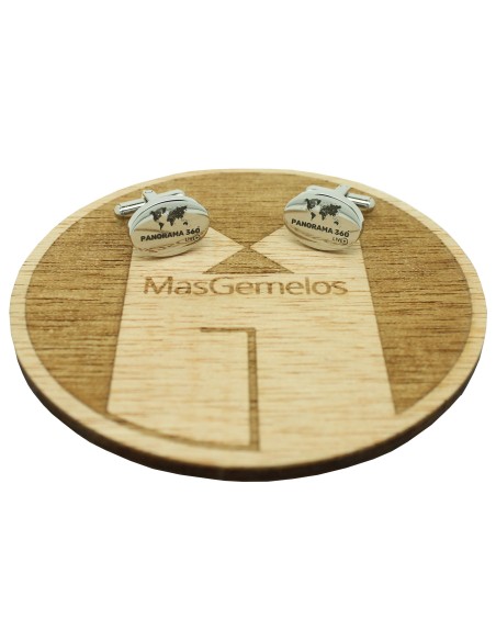 Oval-shaped steel cufflinks for shirt, customized with Panorama 360