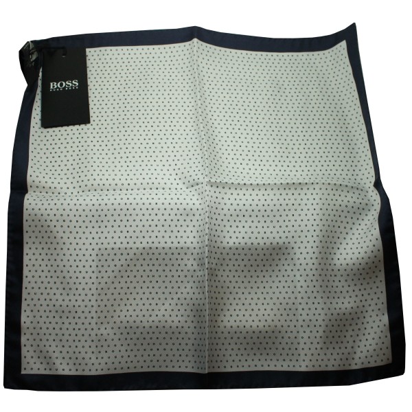 White Hugo Boss handkerchief with blue corner and HB monograms - HUGO