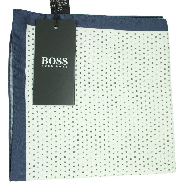 White Hugo Boss handkerchief with blue corner and HB monograms - HUGO