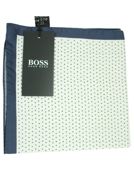 Weißes Hugo Boss Taschentuch mit blauem Eck und HB-Monogrammen - HUGO