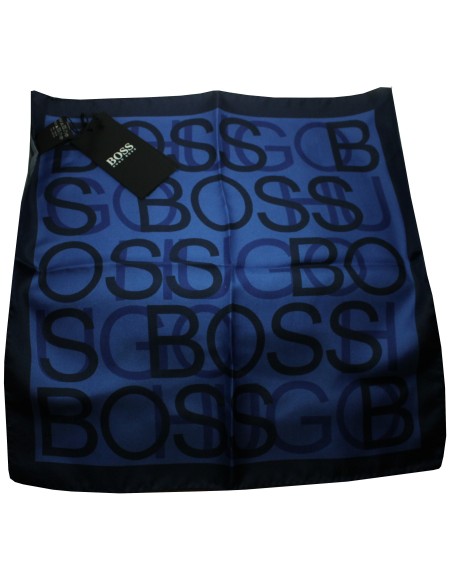 Lenço azul Hugo Boss com letras, canto azul e monogramas HB - HUGO BOS