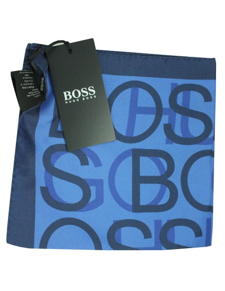 Hugo Boss blue handkerchief with letters, blue corner, and HB monogram